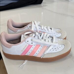 adidas White Sneakers with Pink Gradient Stripes